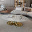 Table basse 49,2 "en faux marbre moderne avec plateau en pierre frittée, table de salon avec base en acier inoxydable