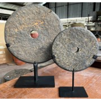 Approx. 18" High Lava Stone Disk with Iron Stand in , 18" H x 12" W x 4" D