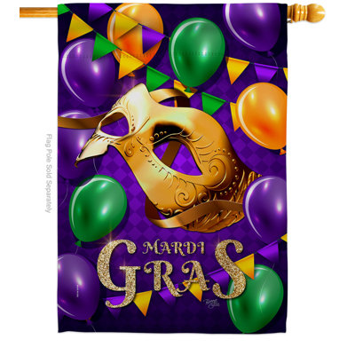 Drapeau de maison 40 po x 28 po Mardi Gras Ballons
