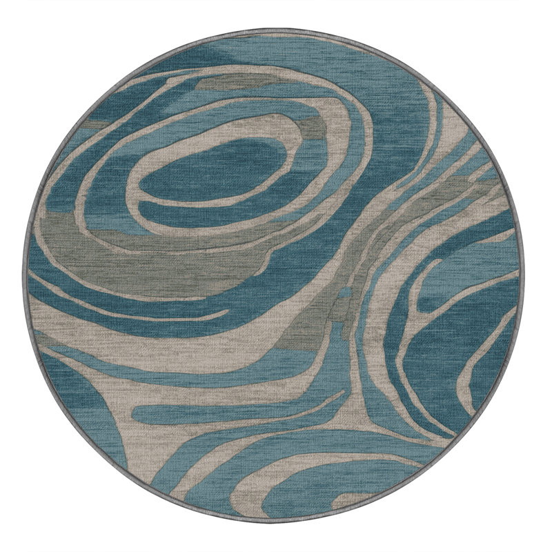 Machine Washable Abstract Gray Area Rug, Round 5'