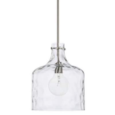 Baldwyn 1-Light Dimmable Hammered Glass Shade Single Bell Pendant