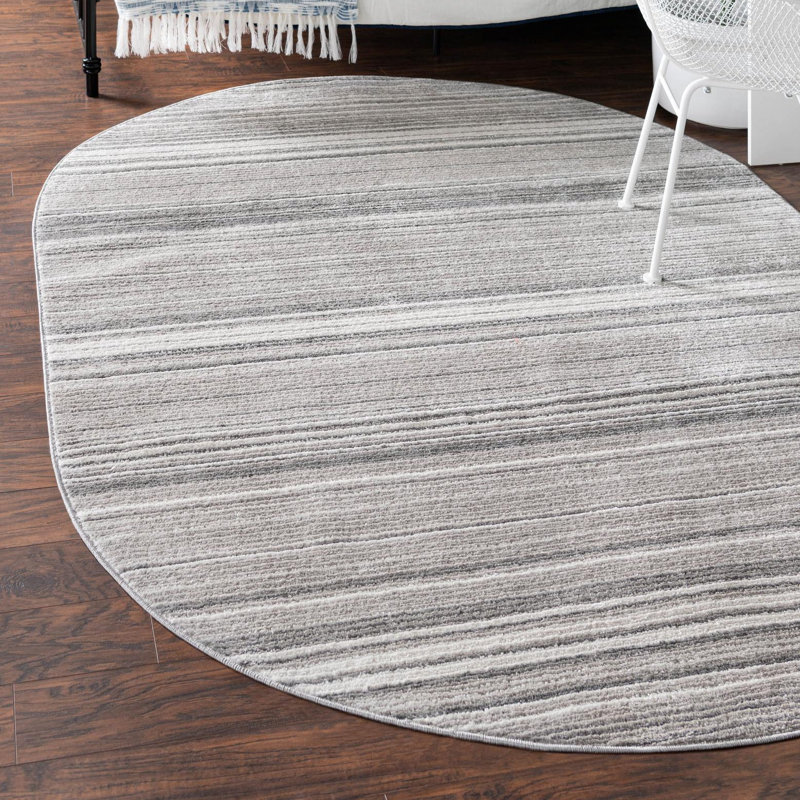 Tapis d'intérieur rayé Hulsey, Grey, Ovale 5 pi 3 po x 8 pi