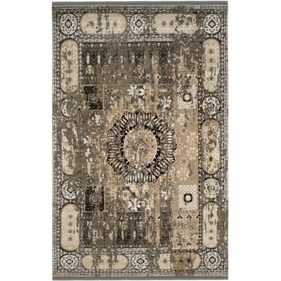 Vineyard Vineyard Hand Knotted Wool/Viscose/Cotton Oriental Rug in Graphite/Charcoal