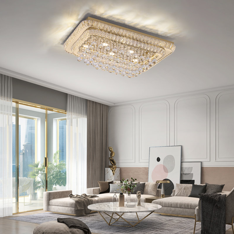 Plafonnier encastré moderne en cristal 32IN, 30"⌀, Doré