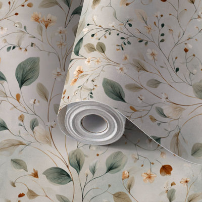 Papier de contact à peler et coller Élégant motif de vigne florale de style aquarelle textile auto-adhésif et amovible 24 po x 118 po (60 x 300 cm)