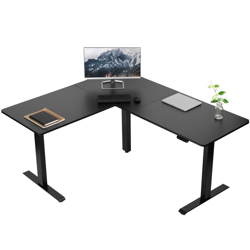 VIVO Electric Corner Standing Desk, 75 Inches  - 55.2 Inches, Black/Black