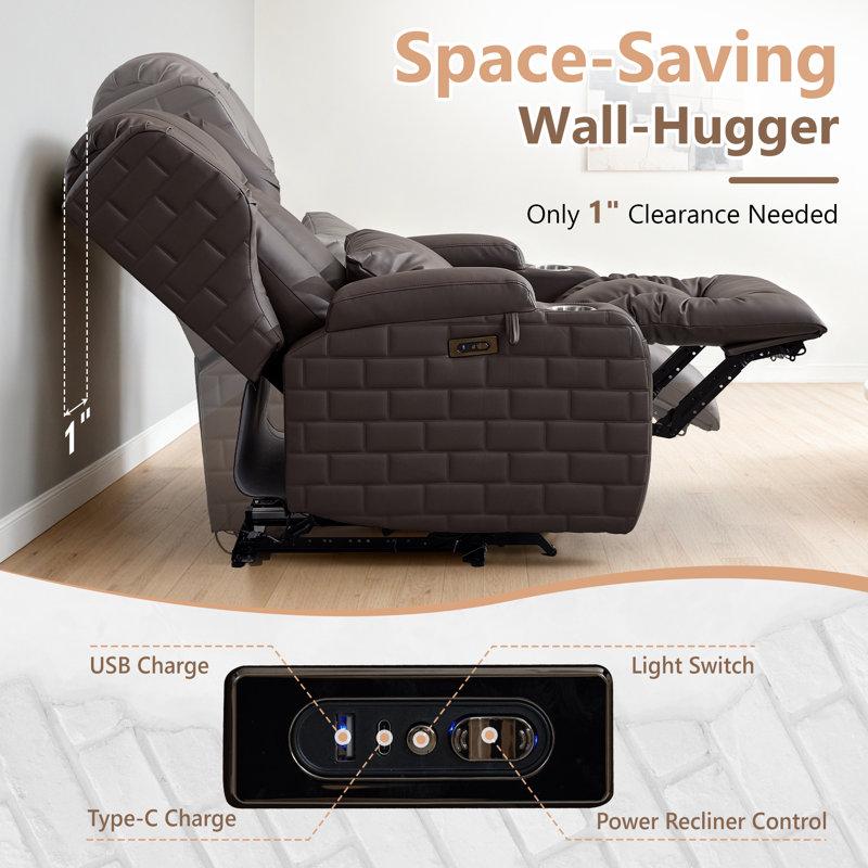 Fauteuil inclinable électrique avec chaleur et massage Wall, Brun