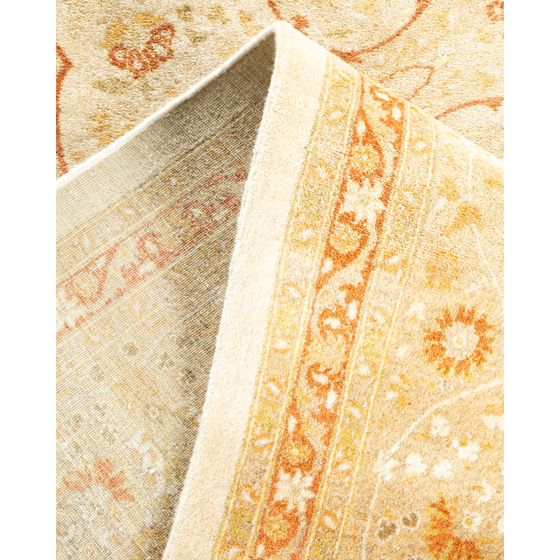 Tapis sable / beige noué à la main de conception unique 8 pi 3 po x 10 pi 5 po Keller