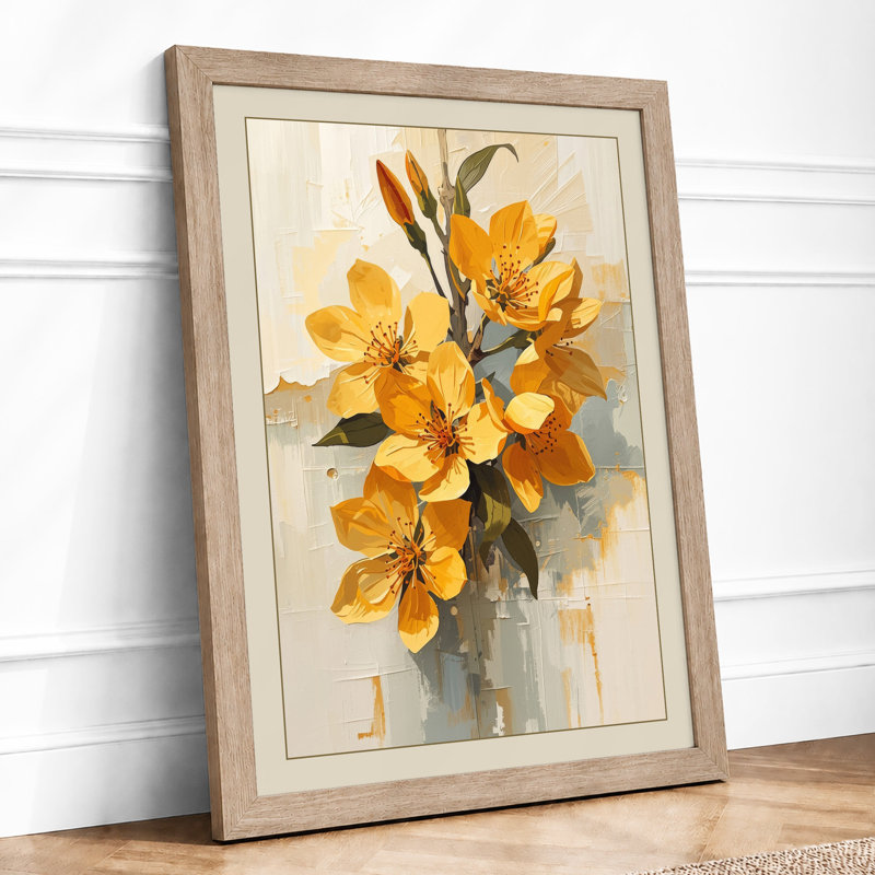 Golden Bloom Arrangement Botanical - Framed Print, A4 - 29.7 x 21.0 cm, Oak
