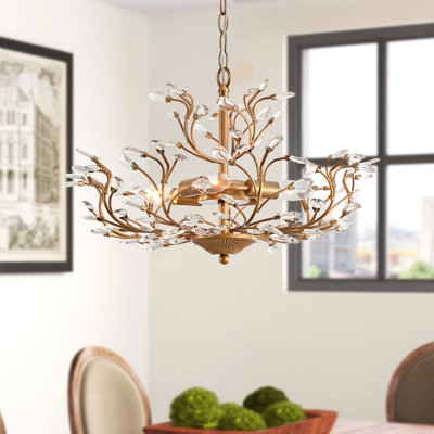 Lustre en cristal perlé 4 lumières 9 branches Flavia