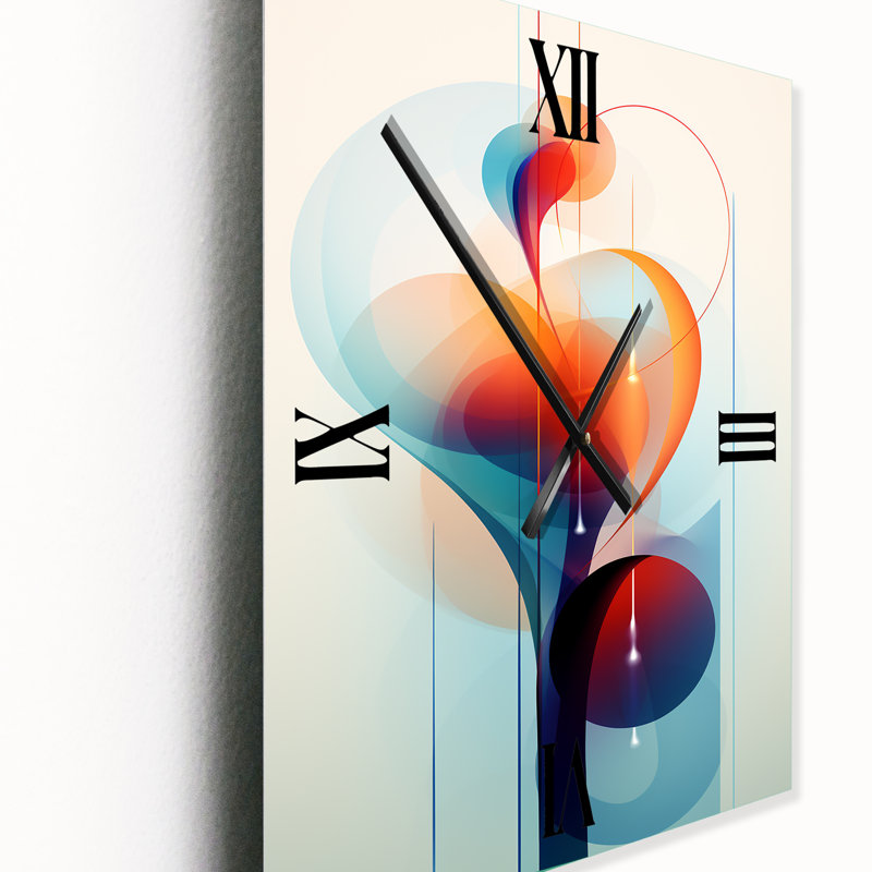 Horloge murale rétro géométrique circulaire orange et bleue, H 32 po x l 24 po x P 1 po