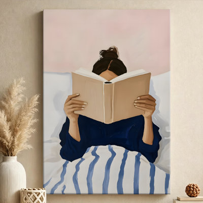 Woman Reading Gallery Wrapped Canvas Wall Art, Relaxing Bedside Reading Scene with Impressionist Oil Painting Style, Cozy Home Decor for Bedroom Living Room Office, Ready to Hang