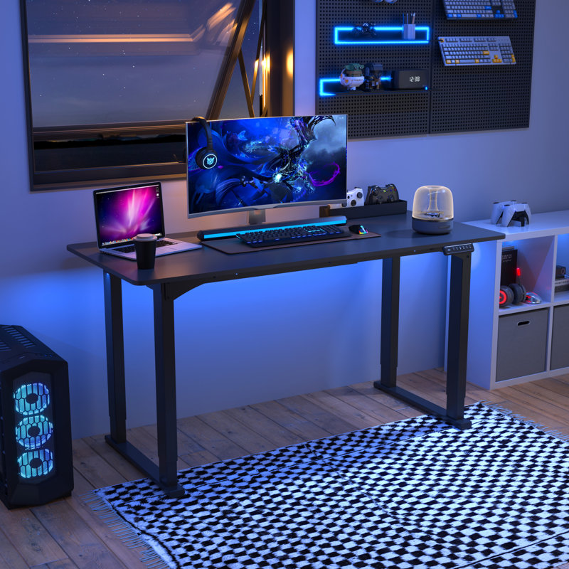 4 Legs Dual Motors Height Adjustable Standing Desk, Black, 47.2" H x 63" W x 27.6" D