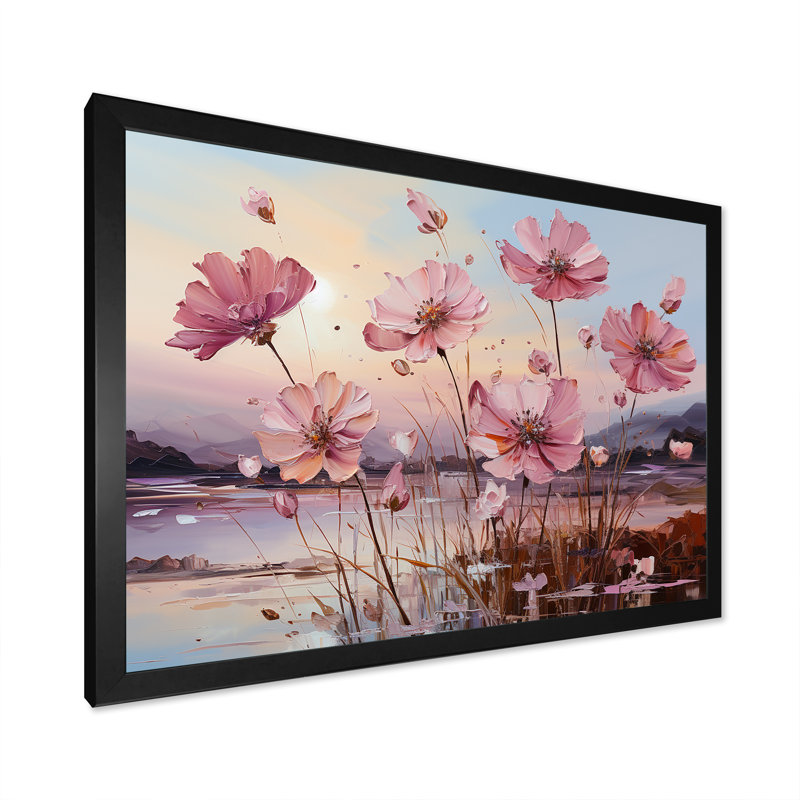 «Beautiful Flower Carnations Field», reproduction sur toile, H 24 po x l 32 po x P 0,5 po, Cadre simple noir