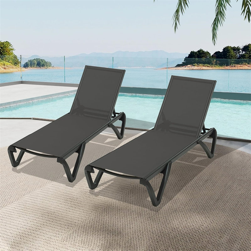 Ensemble de 2 chaises longues pour piscine, Gris foncé
