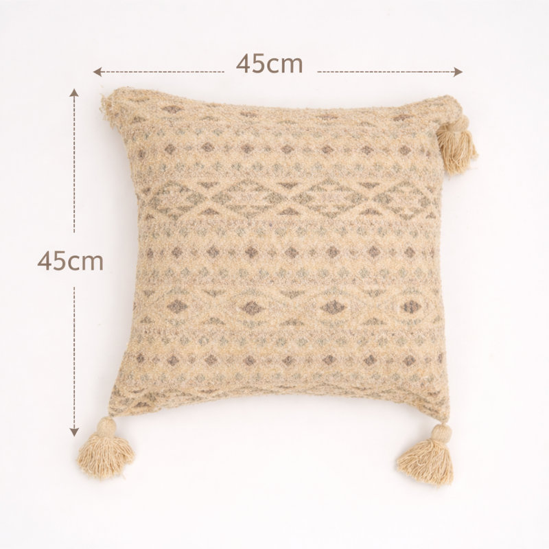 Beige Lumbar Cushion, Square 45cm, Beige Geometric