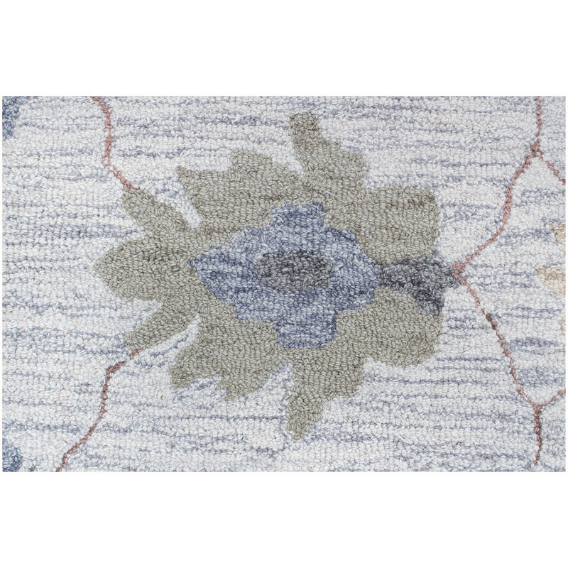 Tapis ivoire / acier en laine Bungalow Rose, Rectangle 7 pi 6 po x 9 pi 6 po