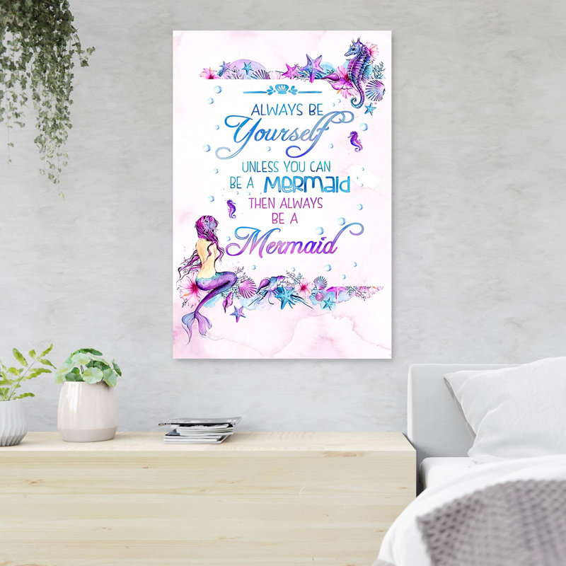 «Mermaid And Starfish - Always Be Yourself», reproduction d'art graphique sur toile tendue, H 14 po x l 11 po x P 2 po
