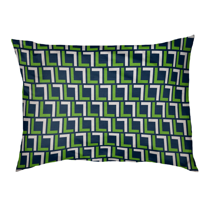 Coussin d'extérieur pour chien Tuileries, Petit (l 28 po x P 18 po x H 4 po), Bleu marine collège / vert action / blanc