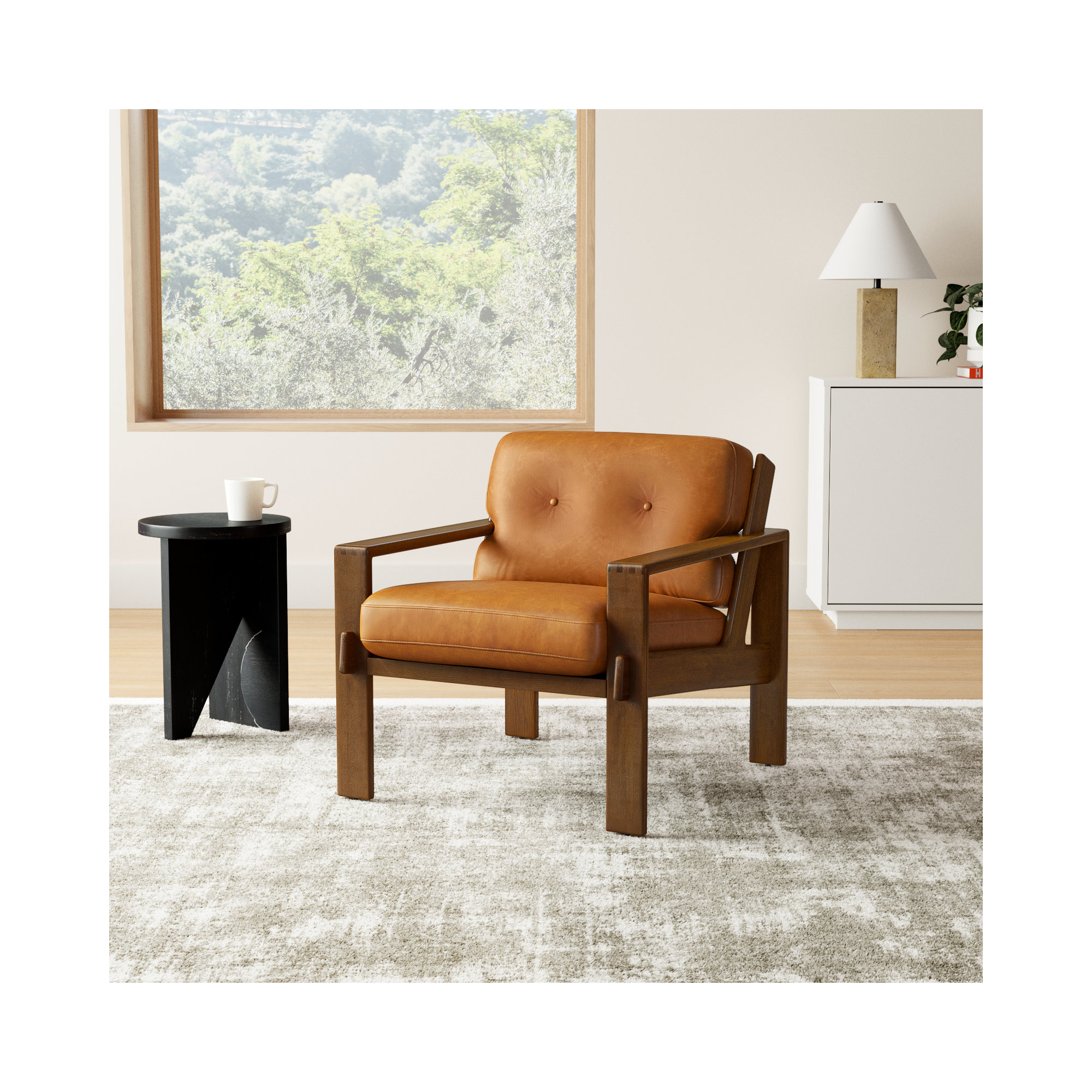 Glenbrook Upholstered Armchair, Tan Genuine Leather