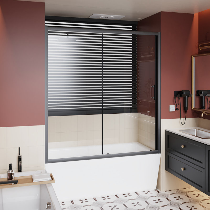 60 In W Single Sliding Shower Door For Bathroom, 1/5 Inch Clear Tempered Glass, Black Aluminum Alloy Frame, Silent And Stable Movement, Reversible Layout X 62 H, Construction, Waterproof Design,