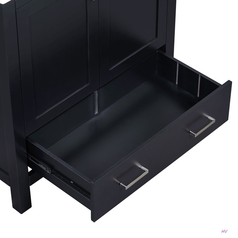 Meuble-lavabo de 30 po avec lavabo simple, meuble-lavabo encastré, armoire de rangement avec 2 portes et un tiroir, fermeture en douceur, rangement multifonctionnel, structure en bois massif