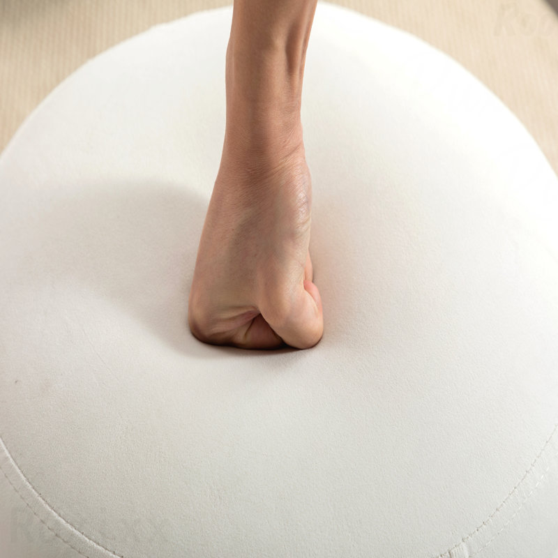 Repose-pieds rond Hasset, repose-pieds rond doux, repose-pieds, Velours ivoire