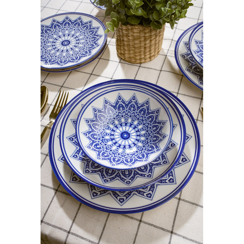 Elegant 24-Piece Dinner Set, 100% Porcelain | Includes 6 Service Plates, 6 Dinner Plates, 6 Bowls, 6 Dessert Plates | Dishwasher & Microwave Safe, Perfect for Entertaining