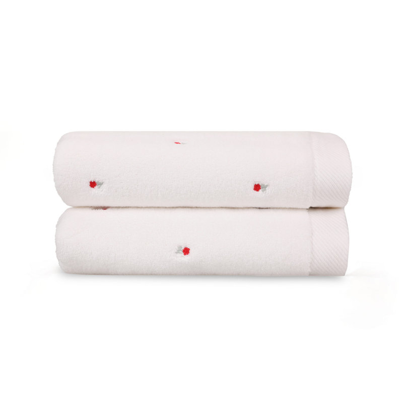 Ensemble de serviettes de bain 100% coton 2 pièces Jeylah, Blanc /Rouge