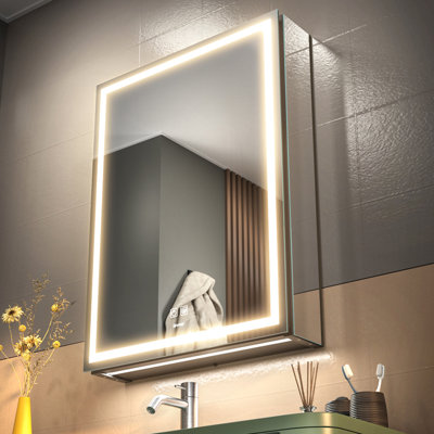 LED Bathroom Medicine Mirror Cabinet, Defog, Dimmable, 3-Color Mode, Outlets & USBs