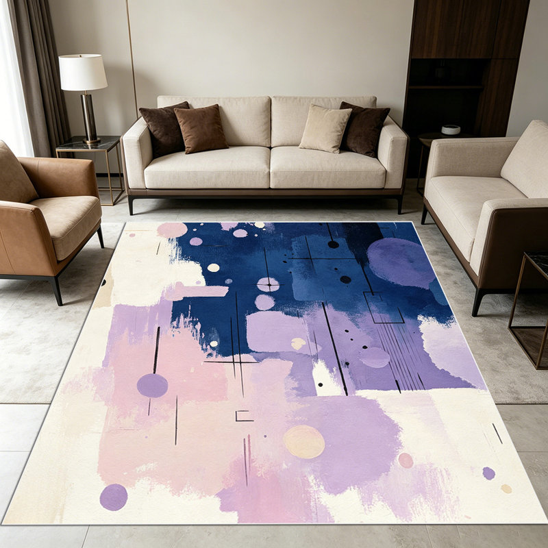 1PC off-white base with dusty purple diamond lattice bow pattern area rugs for Living Room, Soft and Comfortable, Suitable for all seasons, easy-to-maintain, machine washable Indoor floor mat, Under Table Farmhouse suitable for dining room, bedroom.