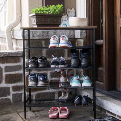 Range-chaussures polyvalent en métal et bois à 5 niveaux