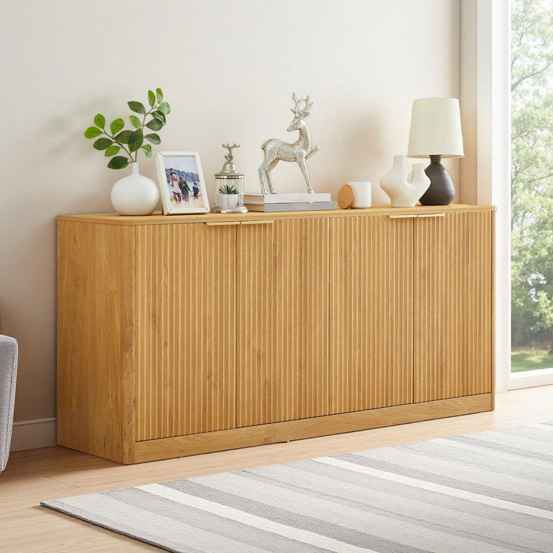 59-Inch Modern Wavy Sideboard, Curved Contour Design Storage Cabinet, 4-Door Cabinet With Storage Function