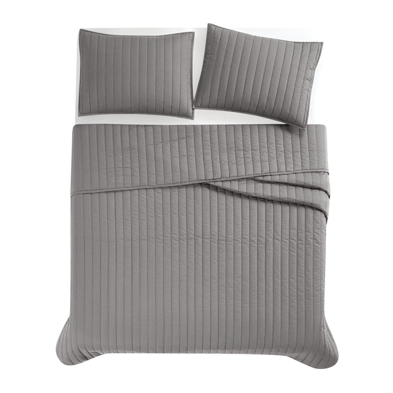 Cotton Standard Quilt, Full / Queen Quilt + 2 Standard Shams, Grey