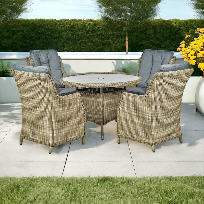 WENTWORTH 4 Seater Round Highback Comfort Dining Set (1 x 110cm Table & 4 x Chairs inc Cushions)