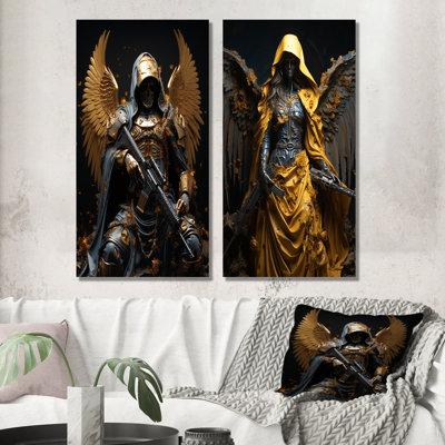 Death Gardian Angel Pop Skull Art I - Fictional Character Wall Art Living Room Set Of 2