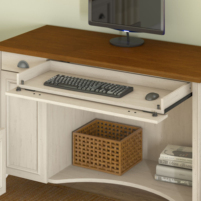 Ensemble de bureau d'ordinateur avec huche 4 pièces Waelder, Blanc antique