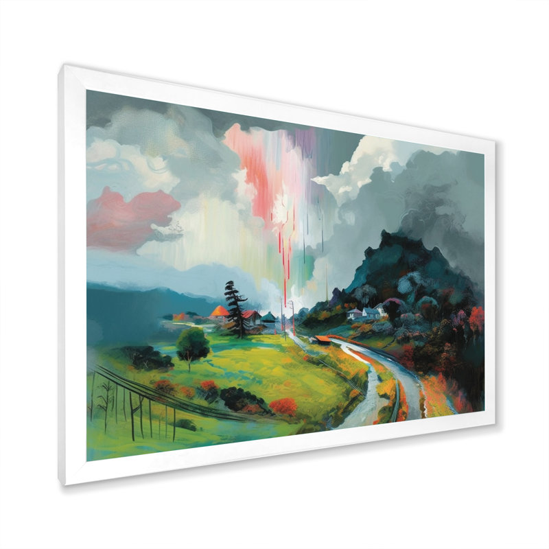 Cozy Countryside - Lakehouse, reproduction d'art mural, Cadre simple blanc, H 34 po x l 44 po x P 1,5 po