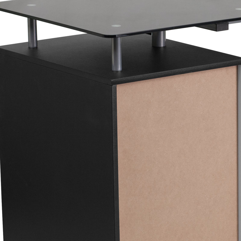 Jauss Computer Desk with Tempered Glass Top and Three Drawer Pedestal