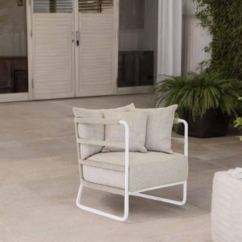Carmaine Outdoor Lounge Chair, Khaki, White/Khaki