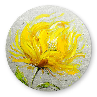 Yellow fluffy flower - Contemporary round outdoor area rug