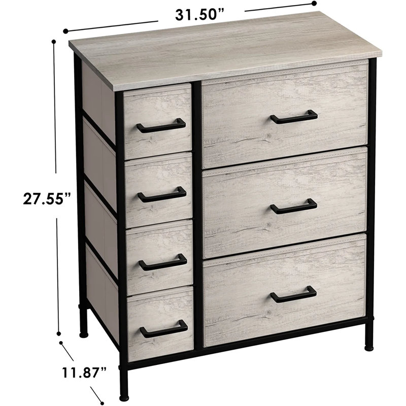 Gray Faux Wood and Steel 6-Drawer Dresser