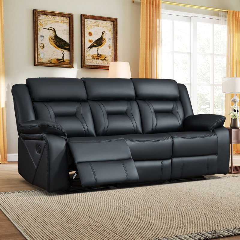 Ethellee 80.3'' Wide Modern and Overstuffed Breathable Vegan Leather Manual Reclining Sofa (Set of 2), Black
