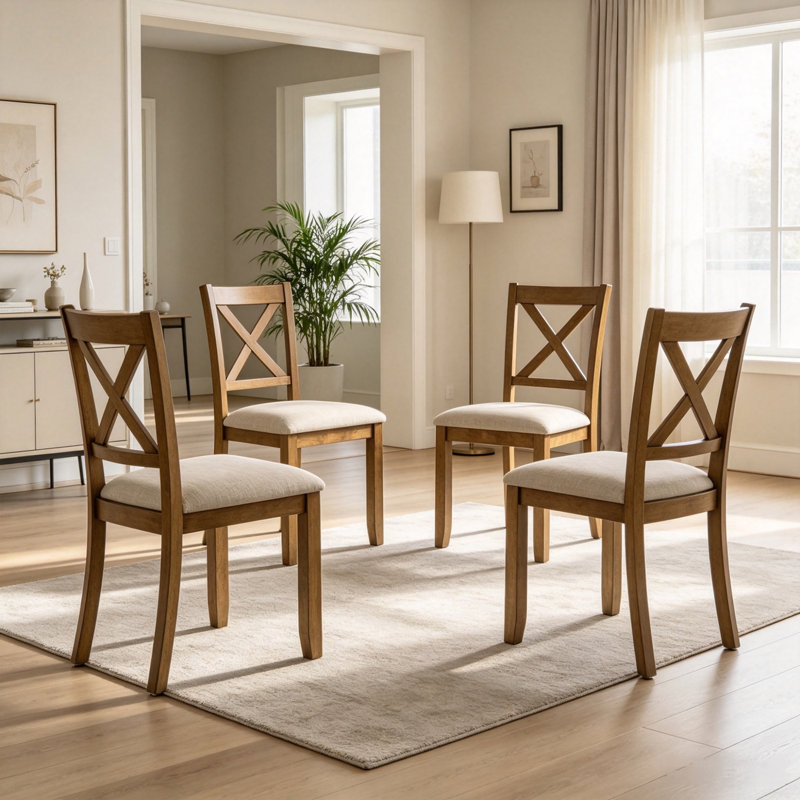 Ensemble de 4 chaises d'appoint rembourrées, Chêne