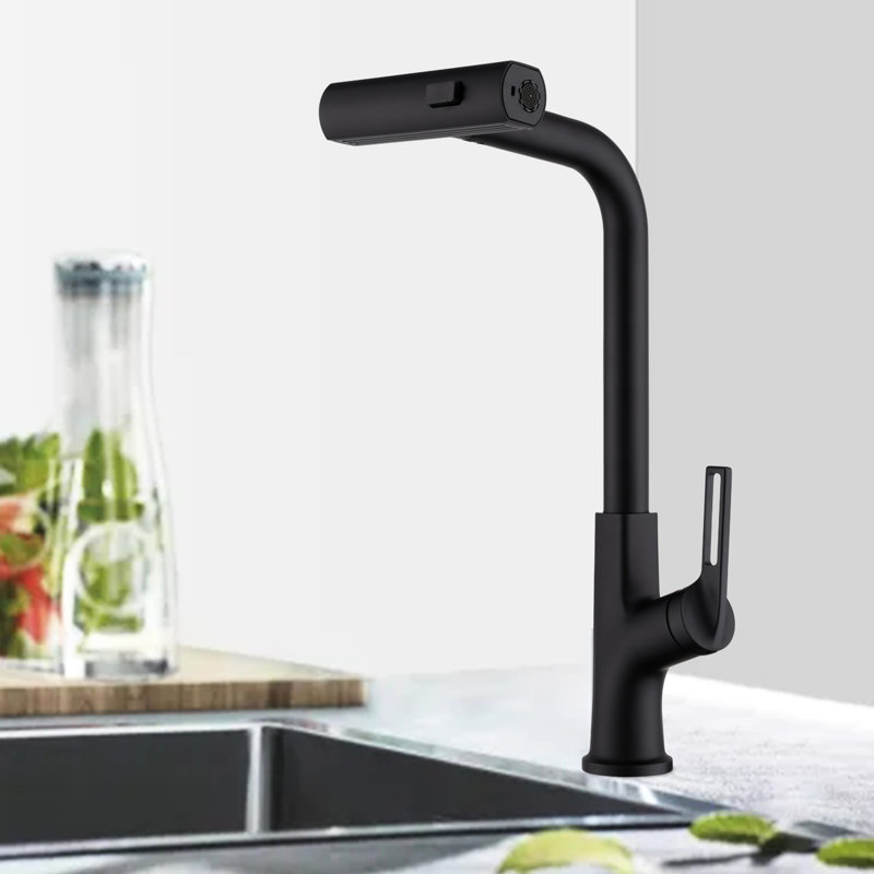 Robinet de cuisine rétractable, rotatif à 360 °, noir mat, poignée simple, eau chaude et froide, robinet à trois réglages en rotation, disponible