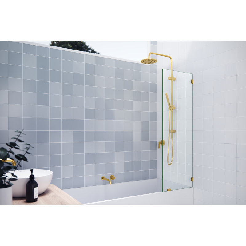 Vela 21 in. x 58.25 in. Frameless Single Fixed Bath Panel, Satin Brass