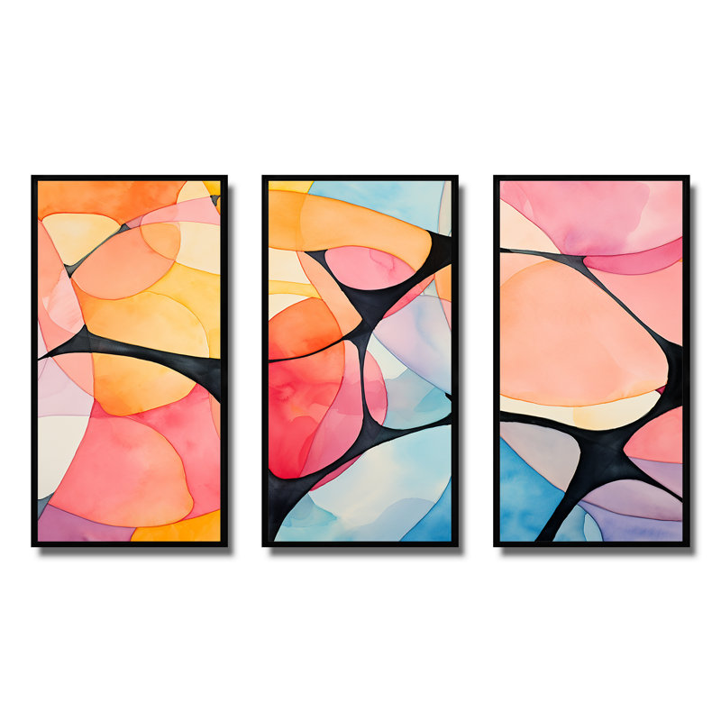 Carreaux de couleurs douces géométriques III - art mural géométrique, Cadre flottant noir, H 28 po x l 36 po x P 1 po