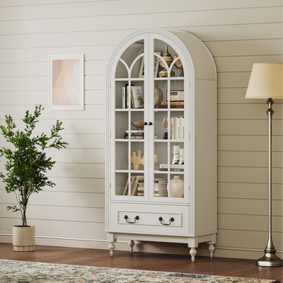 Garde-manger arqué de 67 po de hauteur, armoire de rangement avec porte vitrée et tiroir