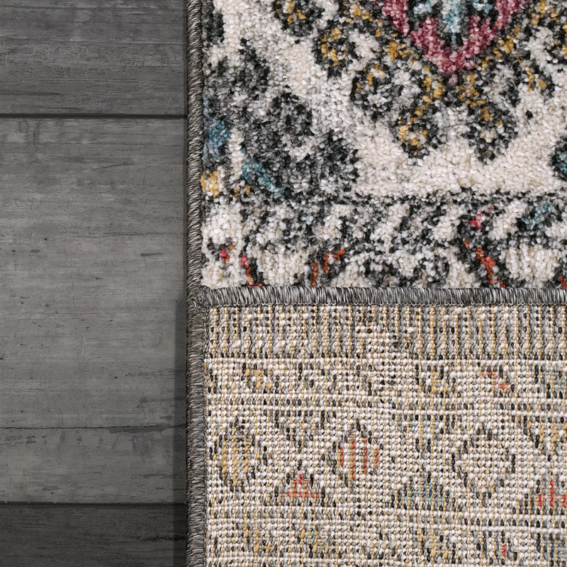 Tapis oriental gris anthracite / ivoire / rouge, Rectangle 3 pi x 5 pi
