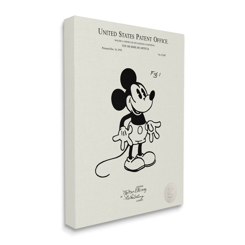 Vintage Black and White Cartoon Patent Canvas Art 16 x 20